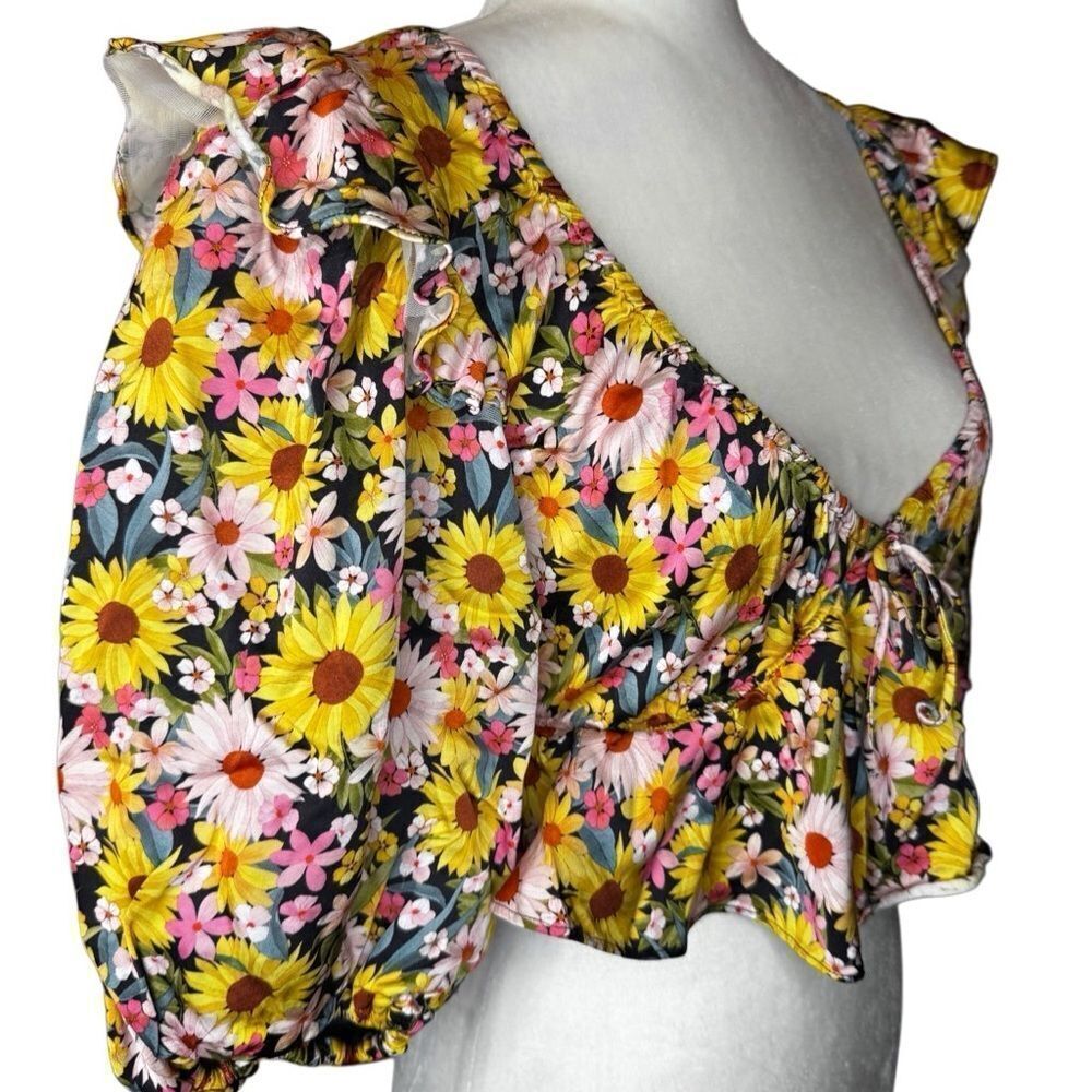For Love & Lemons Floral Puff Sleeve Glenn crop Top size Medium - Picture 4 of 9